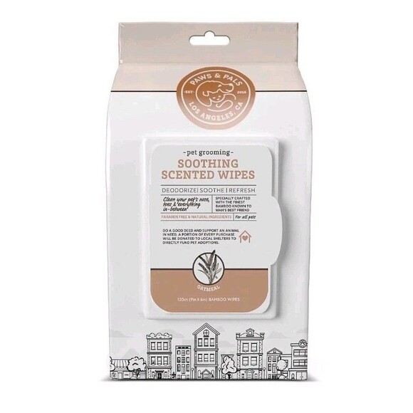 3 Pack Paws & Pals Pet Grooming Oatmeal Scent Wipes Hypo Allergenic Cleansing - Picture 1 of 6